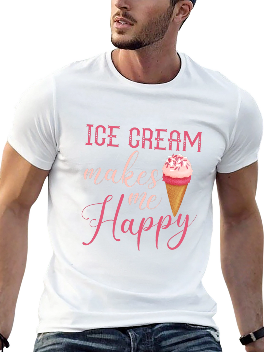 Ice Cream Makes Me Happy Graphic Tee - Black