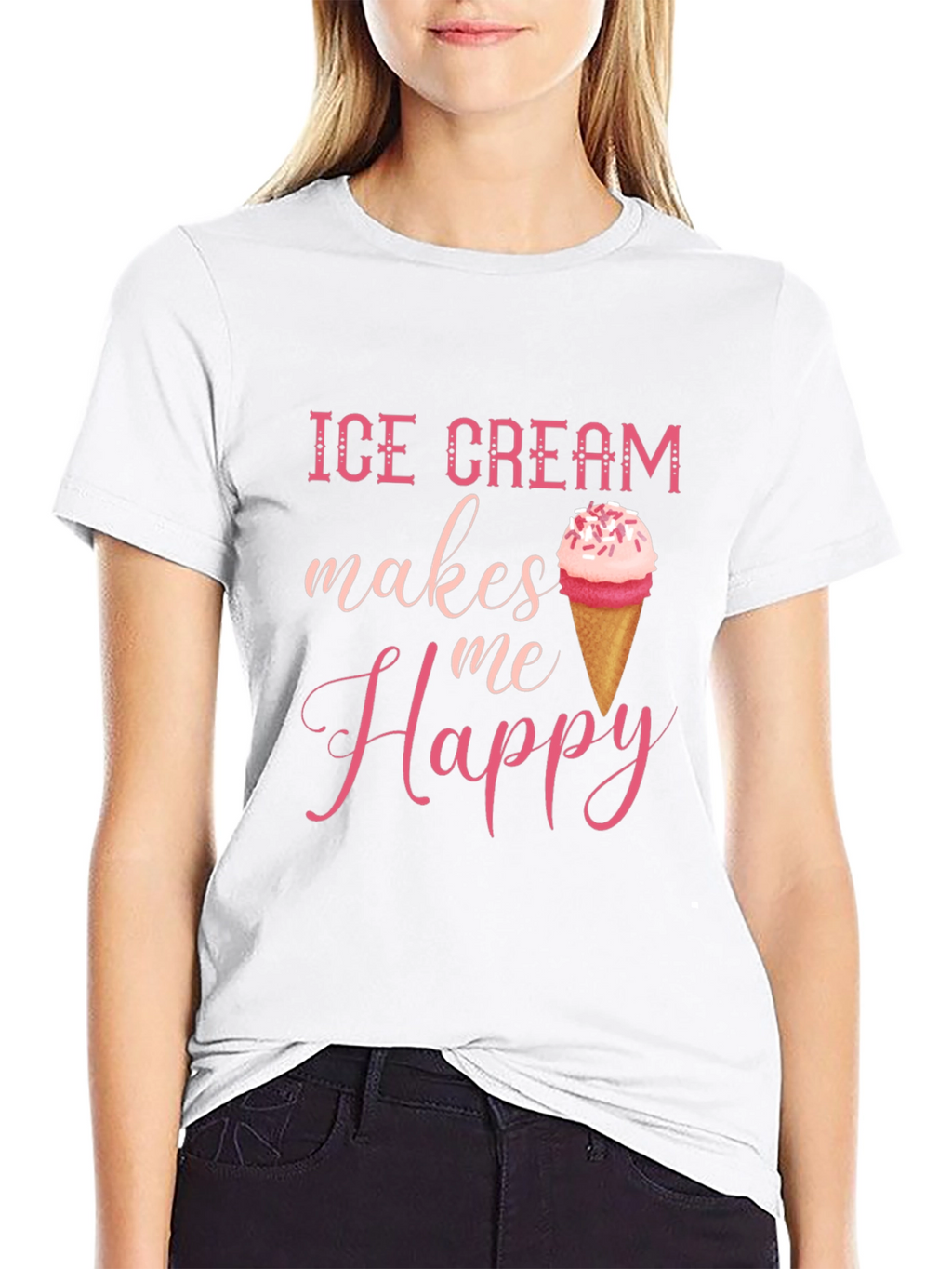 Ice Cream Makes Me Happy Graphic Tee - Black