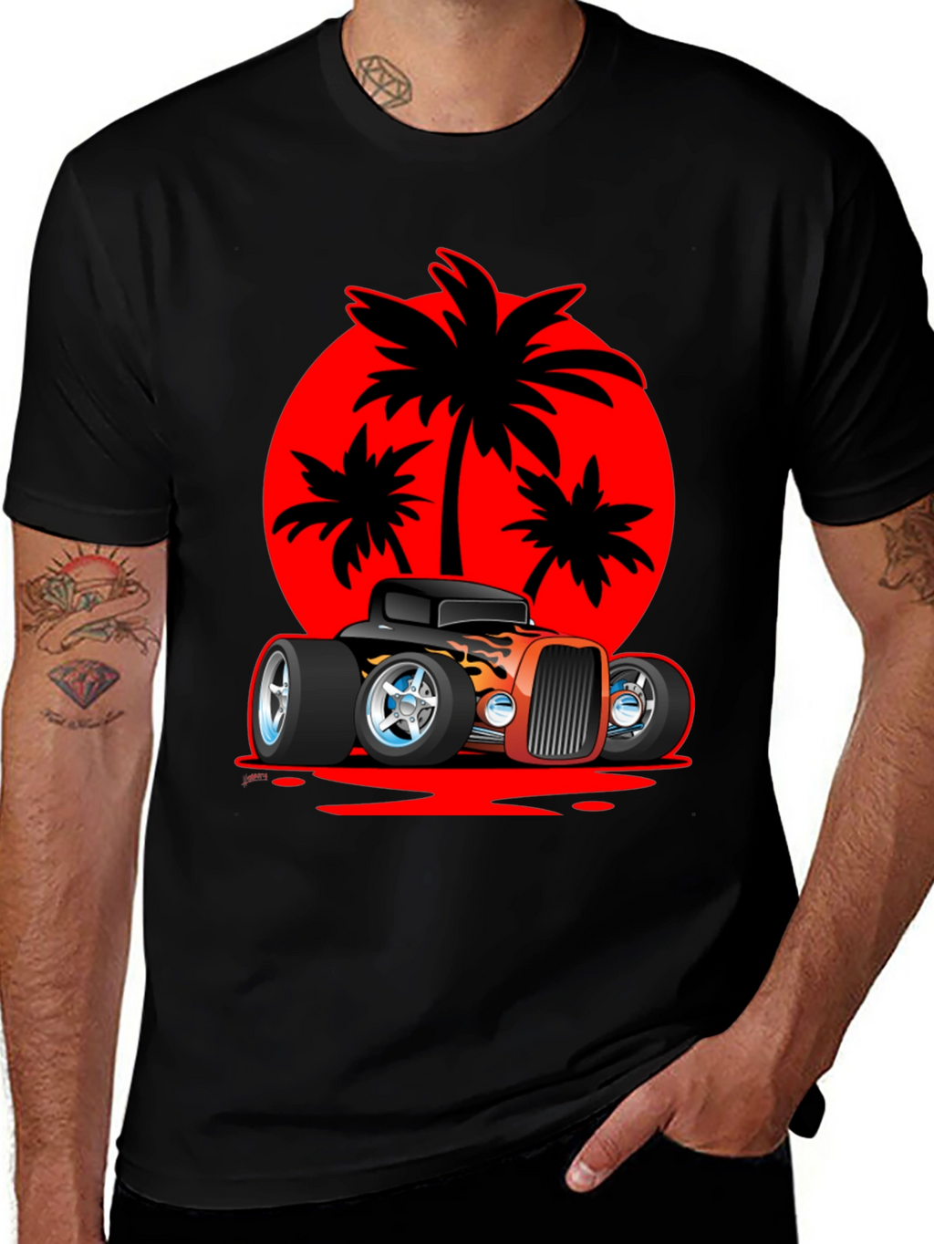 Hot Rod Car & Palm Tree Graphic Tee