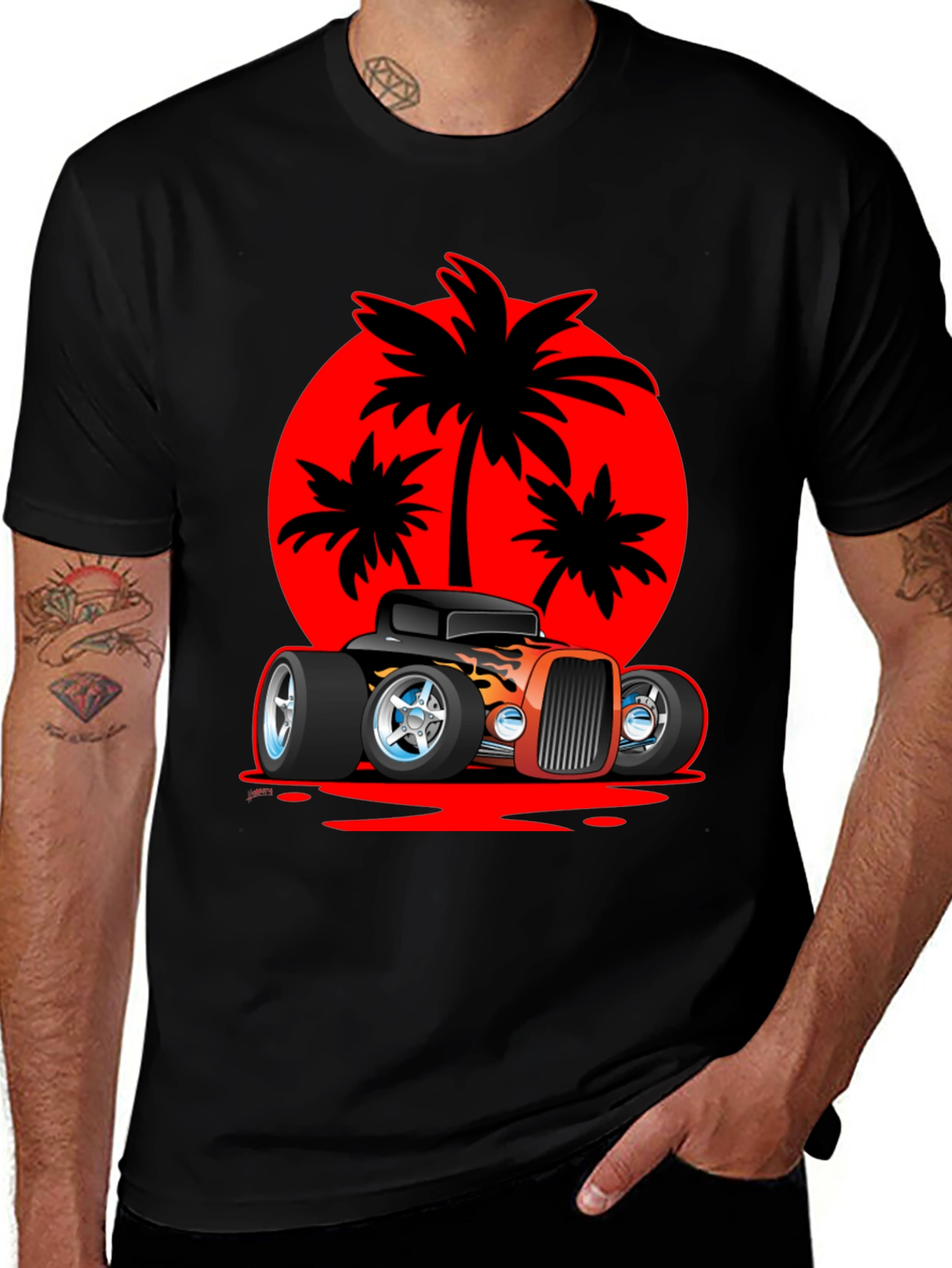 Hot Rod Car & Palm Tree Graphic Tee