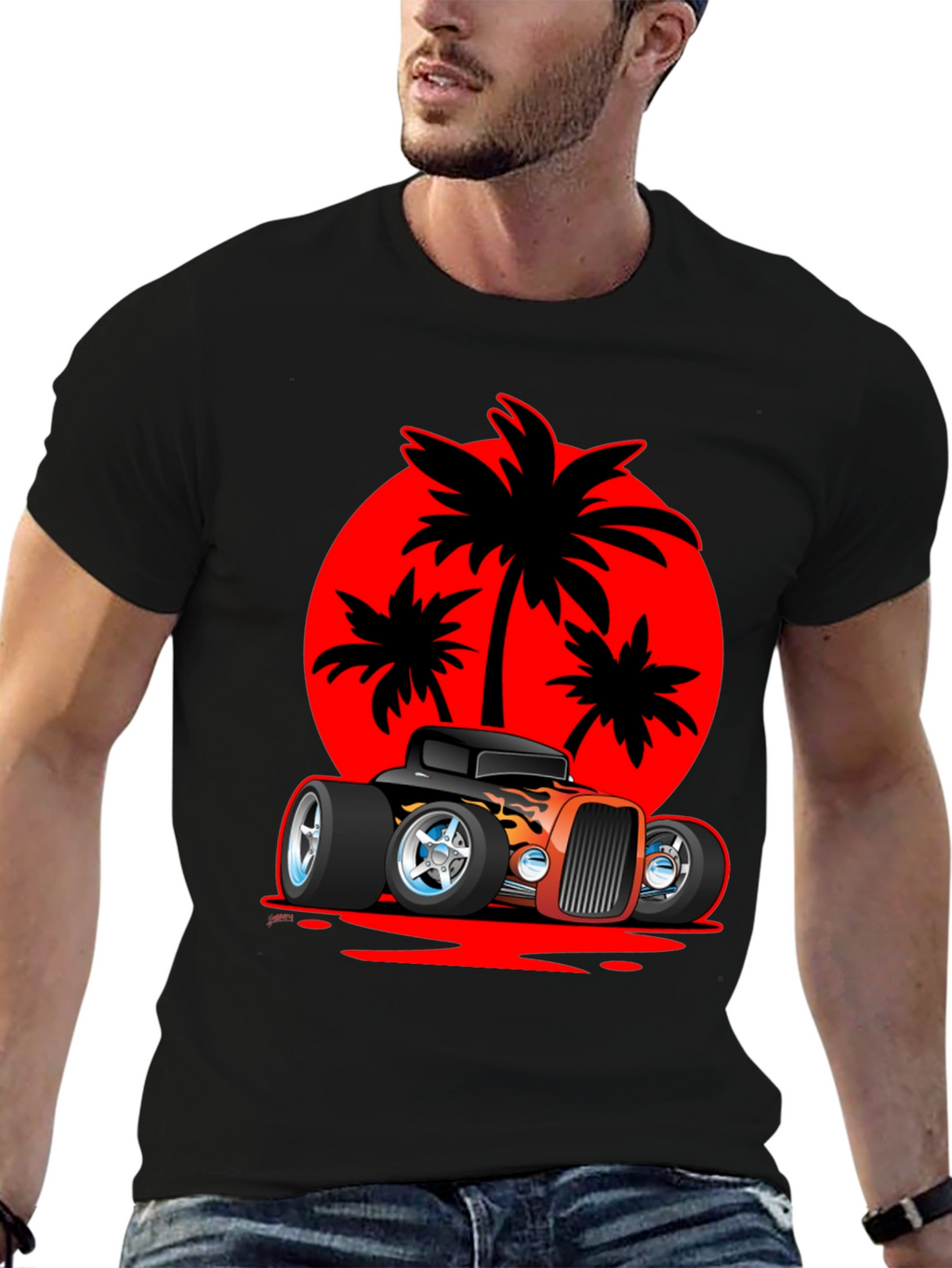 Hot Rod Car & Palm Tree Graphic Tee