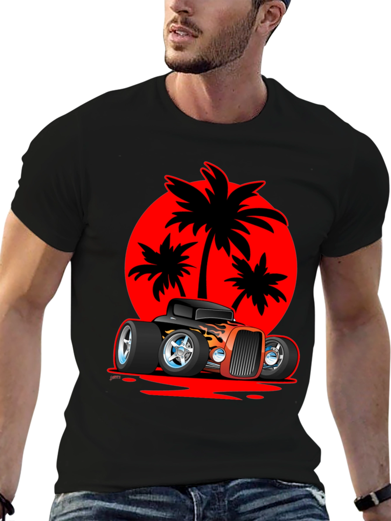 Hot Rod Car & Palm Tree Graphic Tee