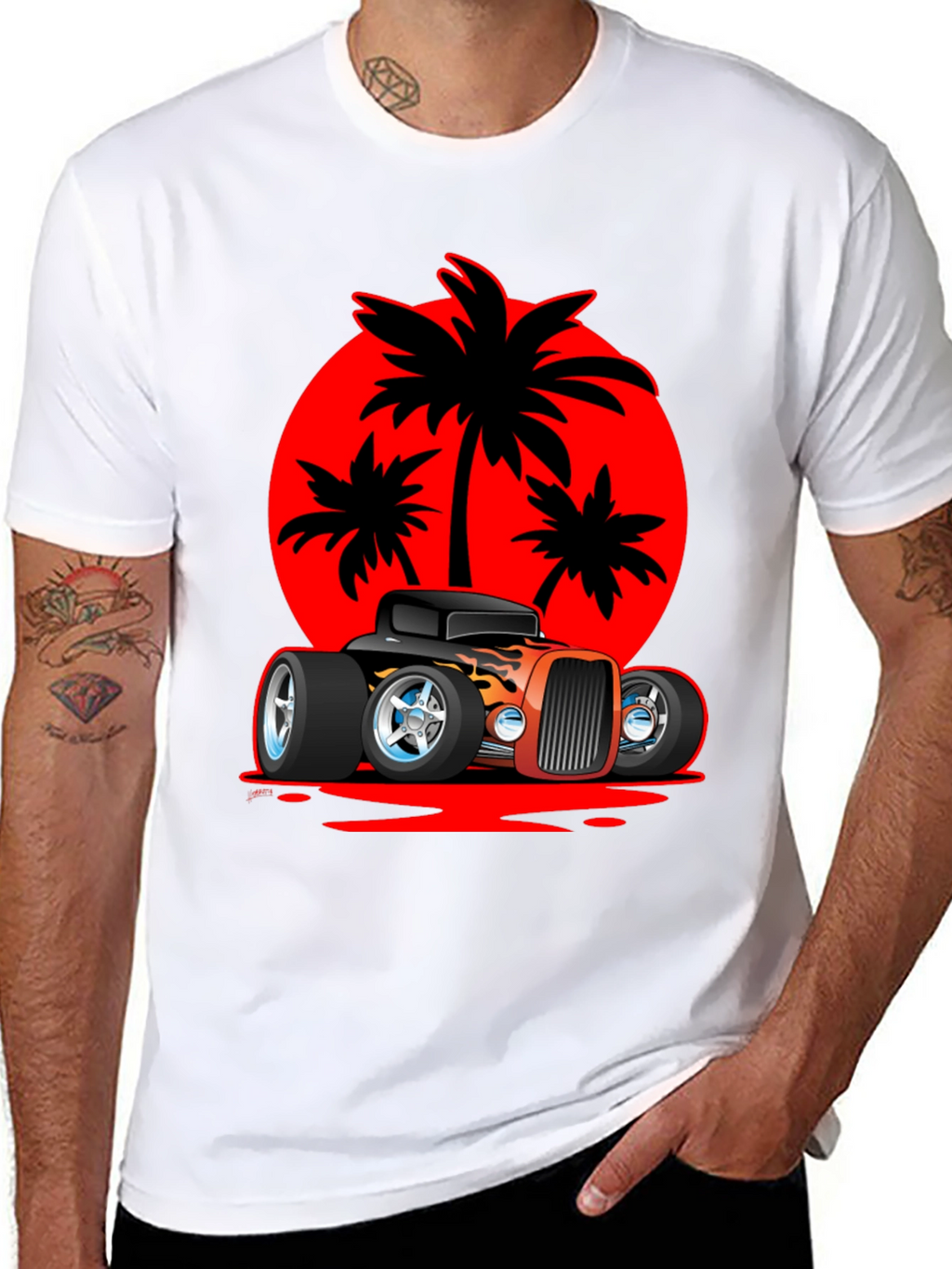 Hot Rod Car & Palm Tree Graphic Tee