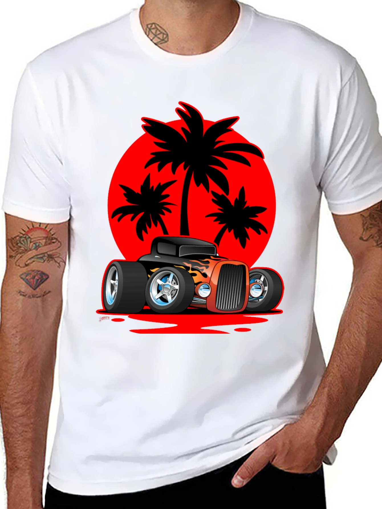 Hot Rod Car & Palm Tree Graphic Tee