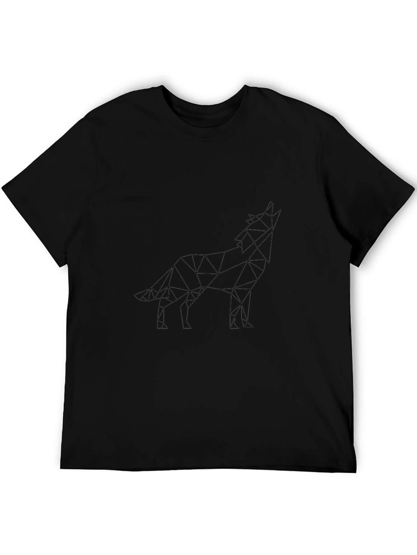 Geometric Wolf Graphic T-Shirt - Black