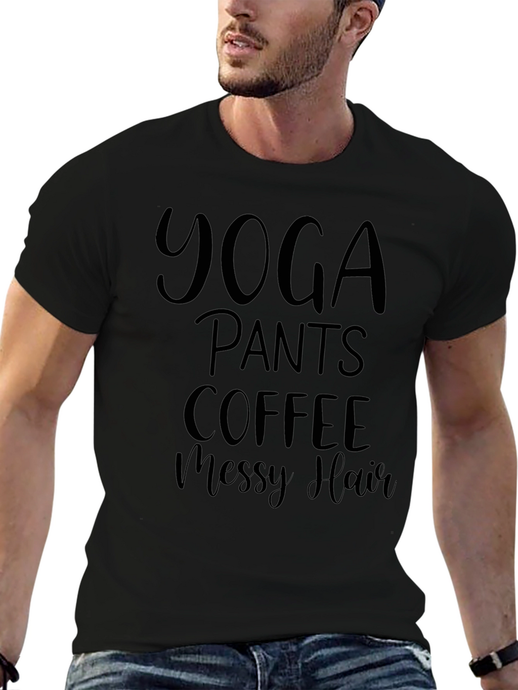 Yoga Pants Coffee Messy Hair Tee