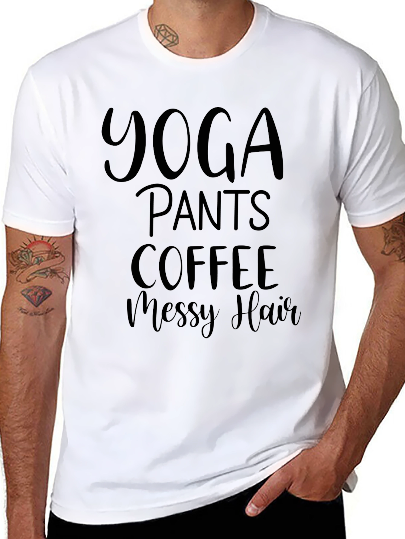 Yoga Pants Coffee Messy Hair Tee