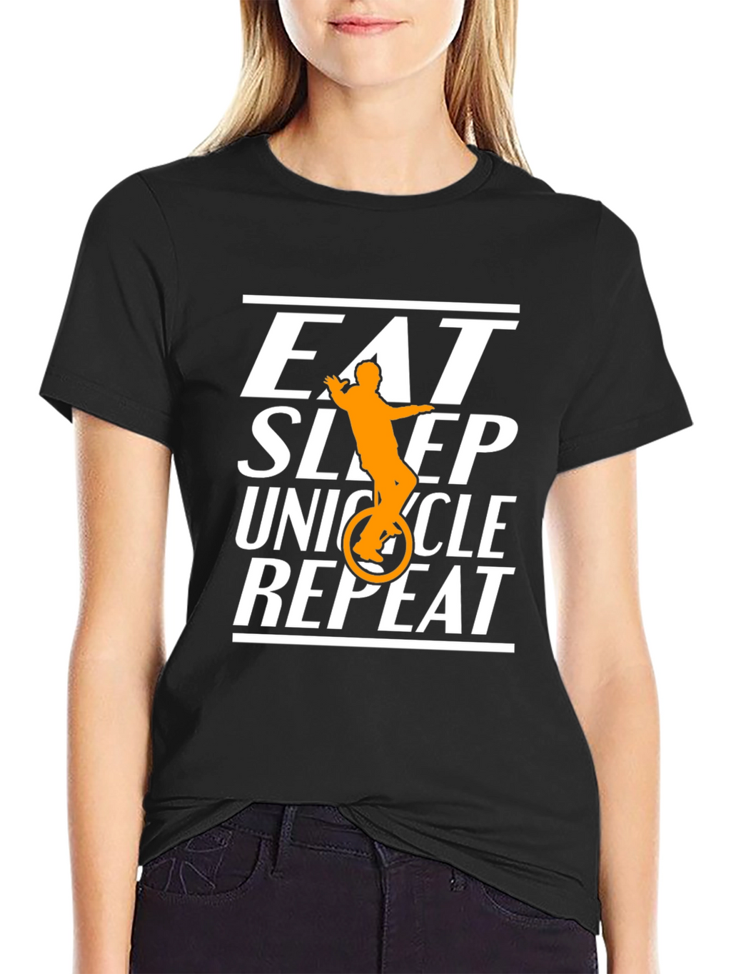 Eat Sleep Unicycle Repeat Black Graphic T-Shirt
