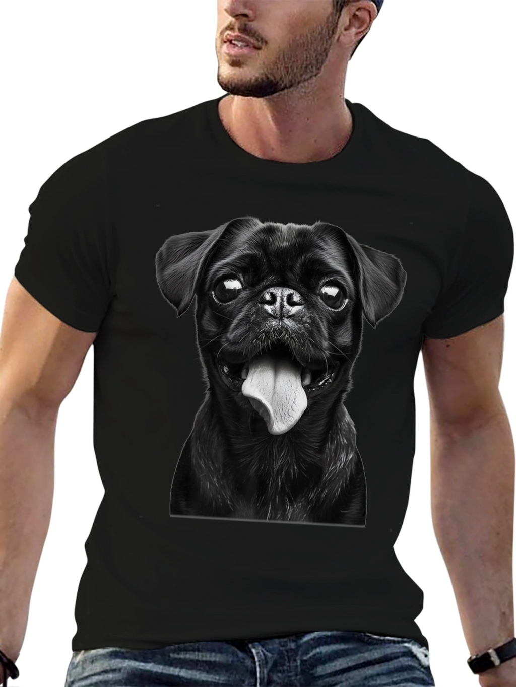Black Pug Portrait Graphic Tee