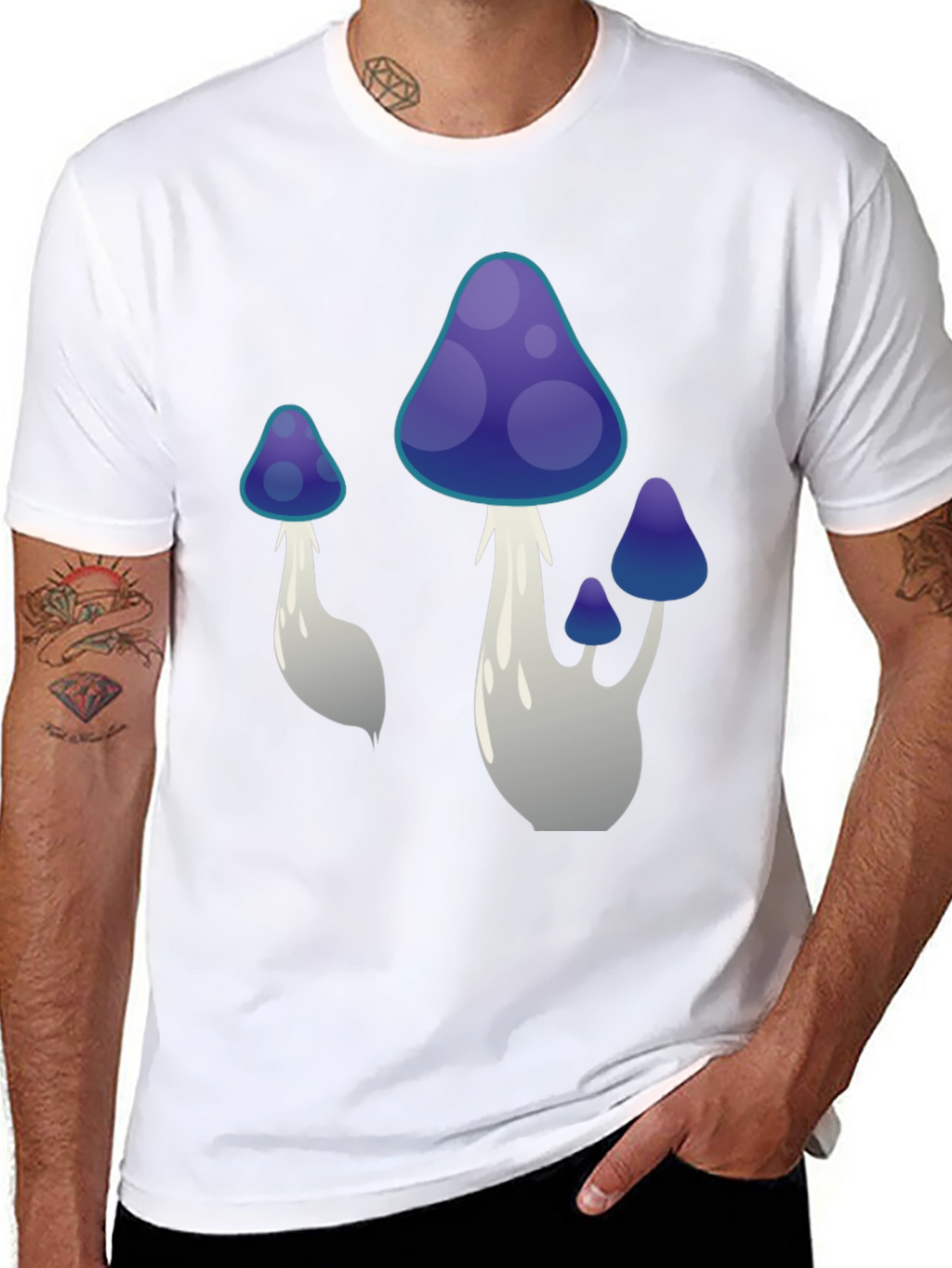 Funky Mushroom Graphic Tee - Black Cotton T-Shirt