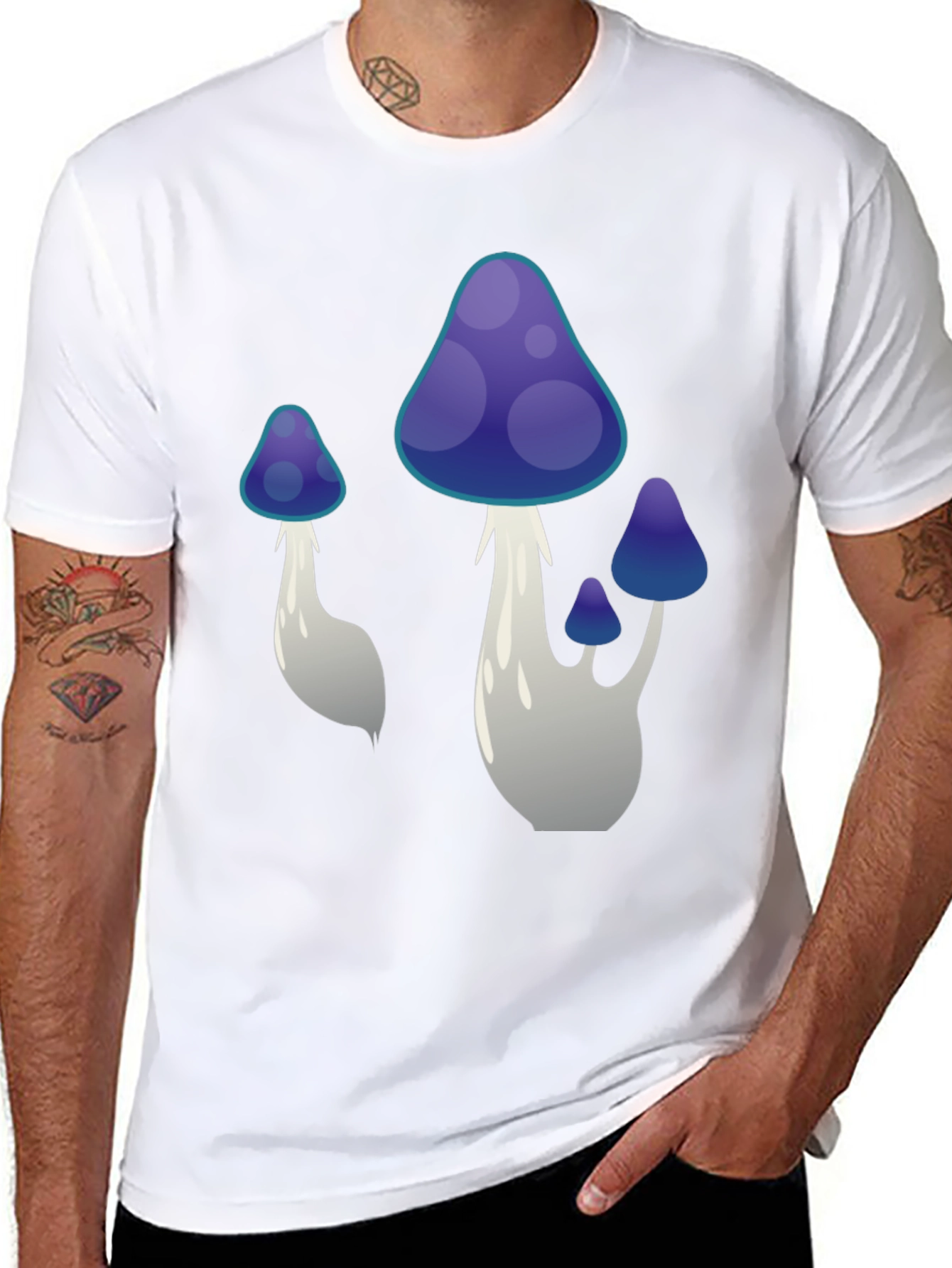 Funky Mushroom Graphic Tee - Black Cotton T-Shirt