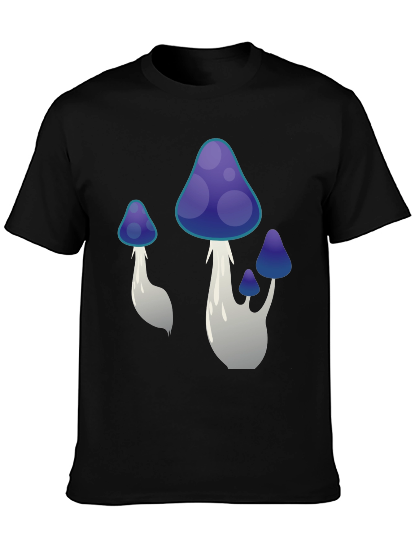 Funky Mushroom Graphic Tee - Black Cotton T-Shirt