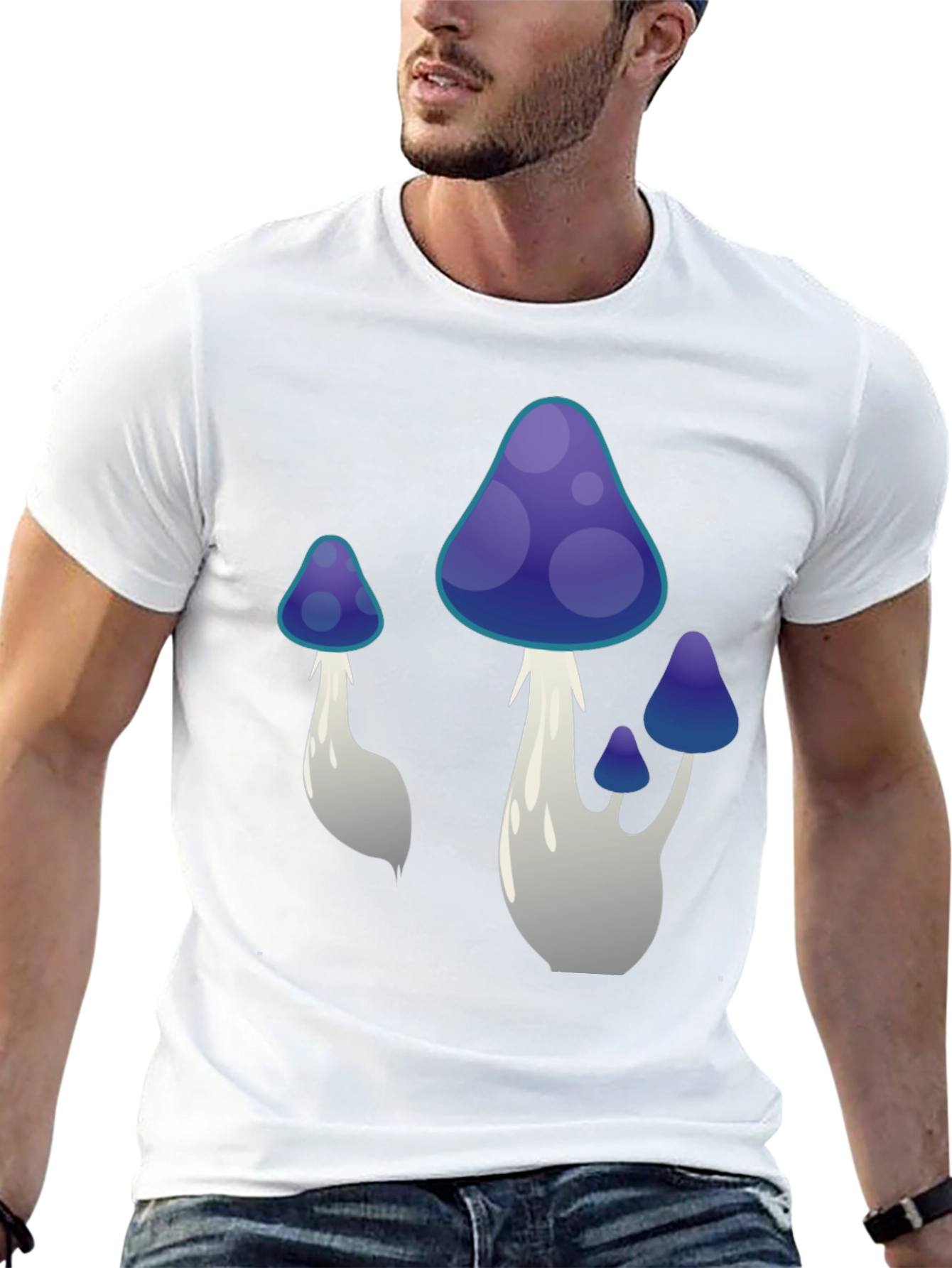 Funky Mushroom Graphic Tee - Black Cotton T-Shirt