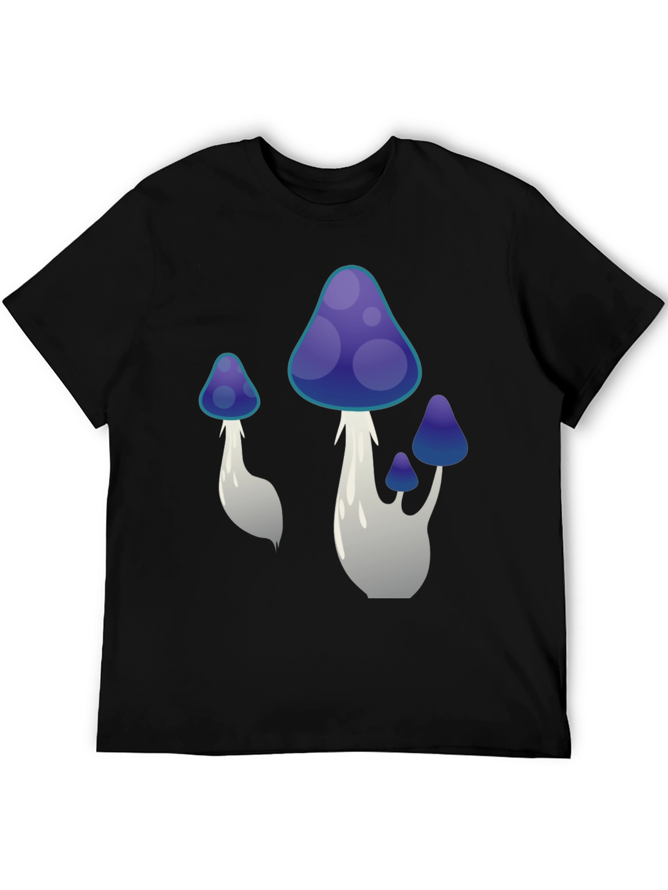 Funky Mushroom Graphic Tee - Black Cotton T-Shirt