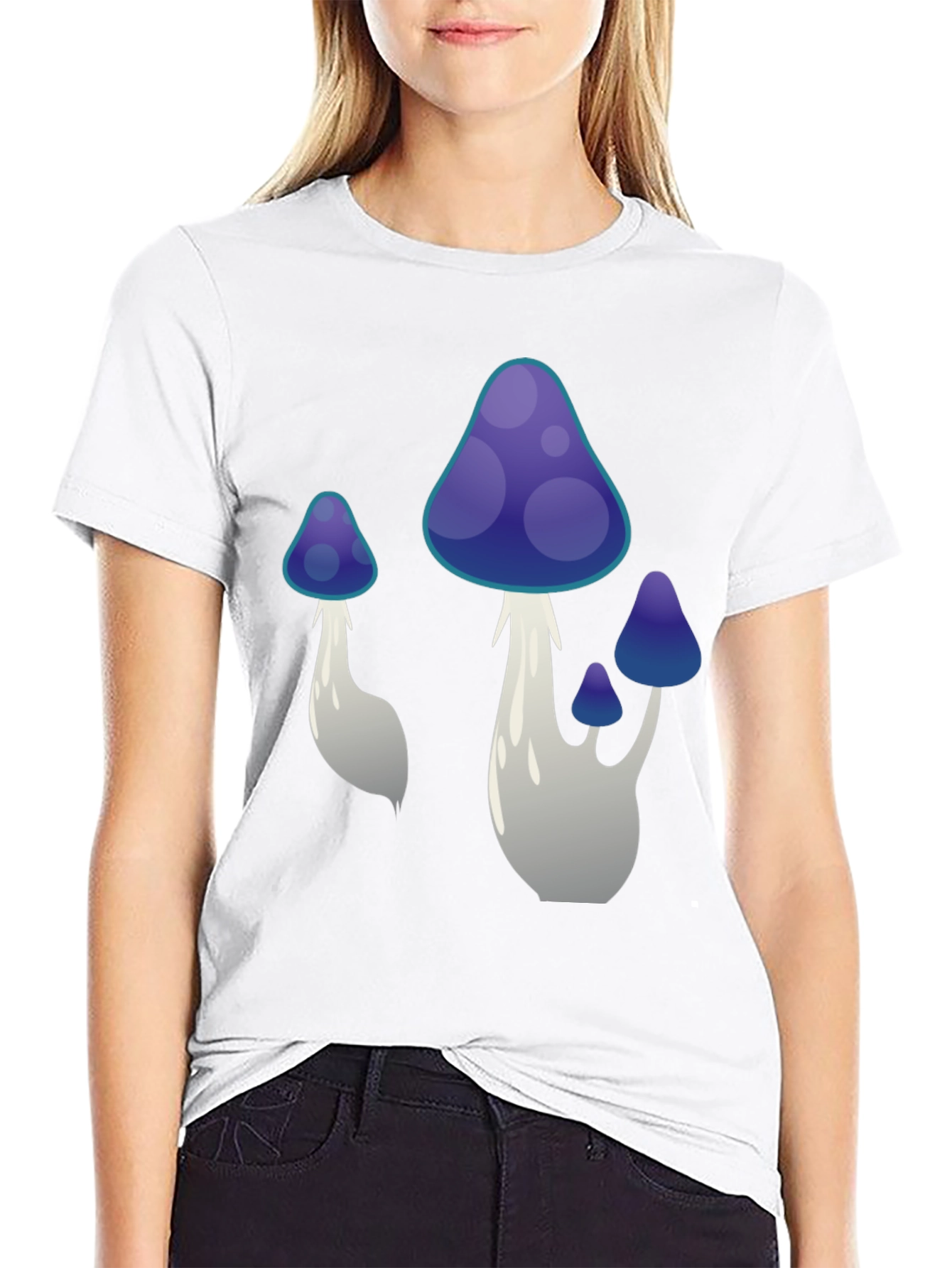 Funky Mushroom Graphic Tee - Black Cotton T-Shirt