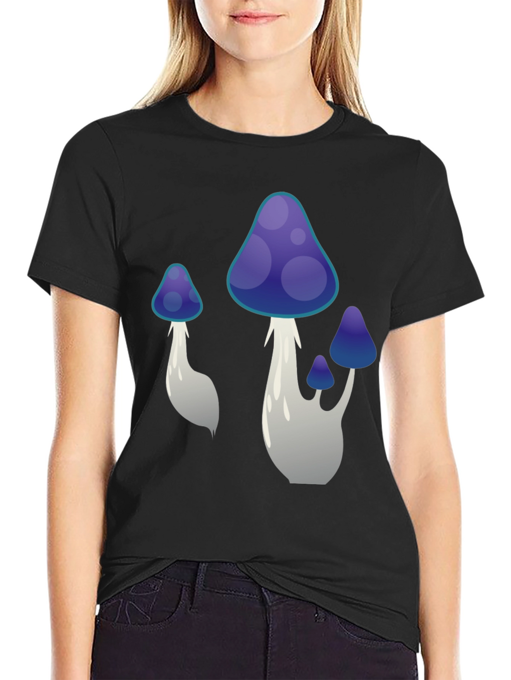 Funky Mushroom Graphic Tee - Black Cotton T-Shirt