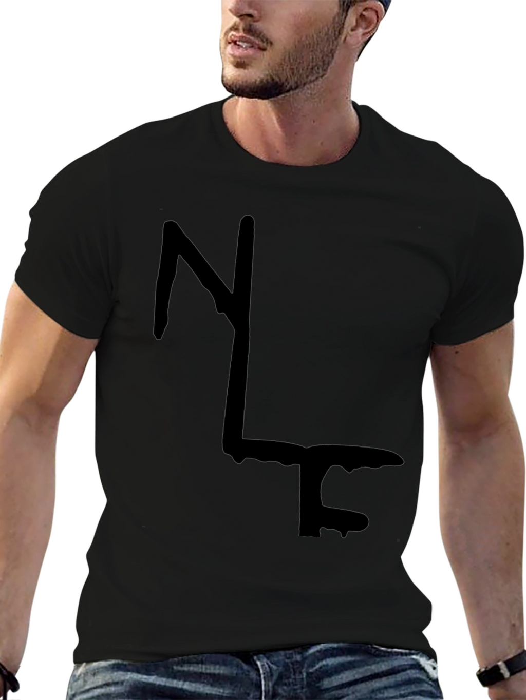 Modern Abstract Graphic Print Black T-Shirt