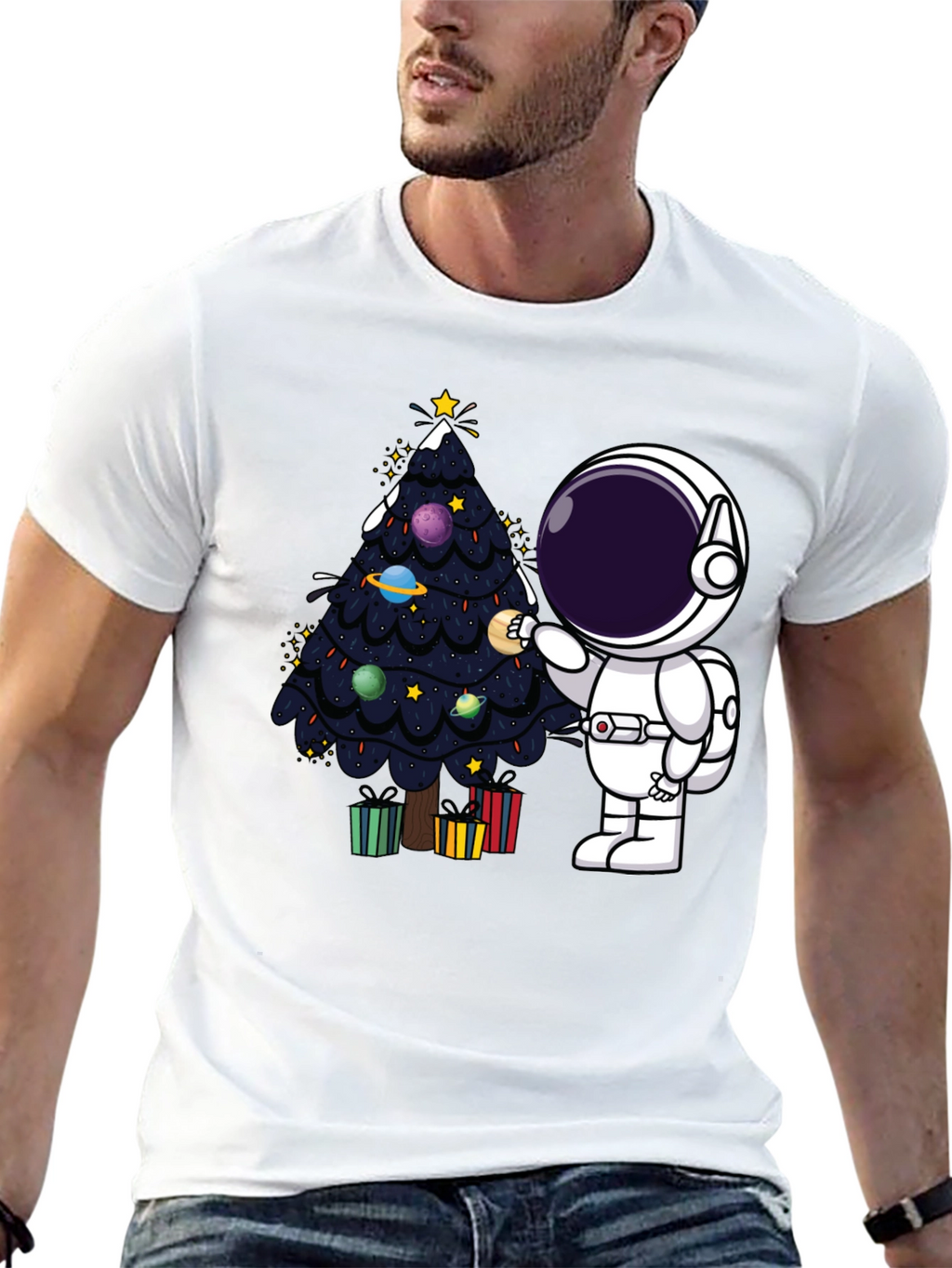 Astronaut Christmas Tree T-Shirt - Space Holiday Tee
