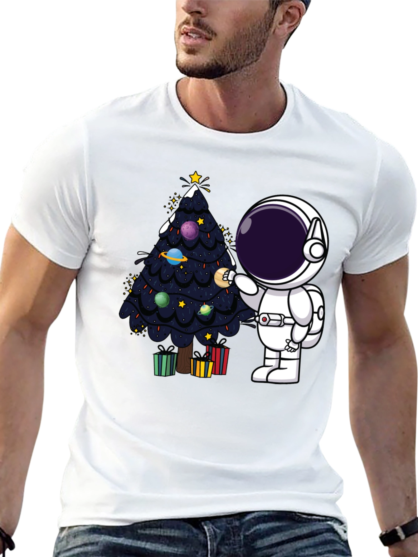 Astronaut Christmas Tree T-Shirt - Space Holiday Tee