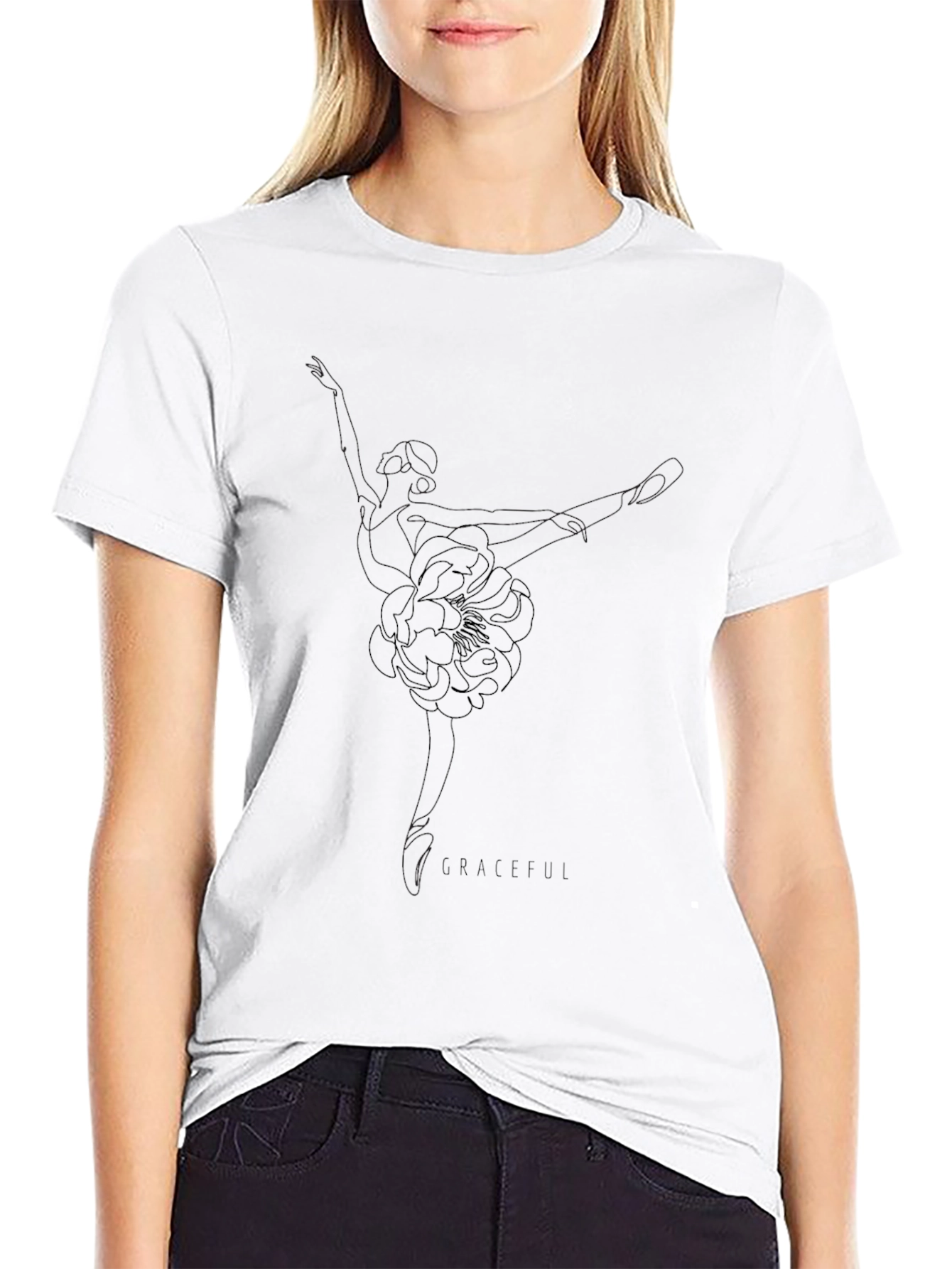 Elegant Black Tee with Subtle Floral Design