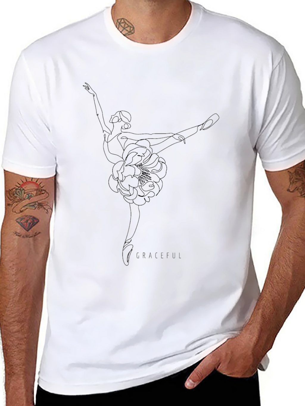 Elegant Black Tee with Subtle Floral Design