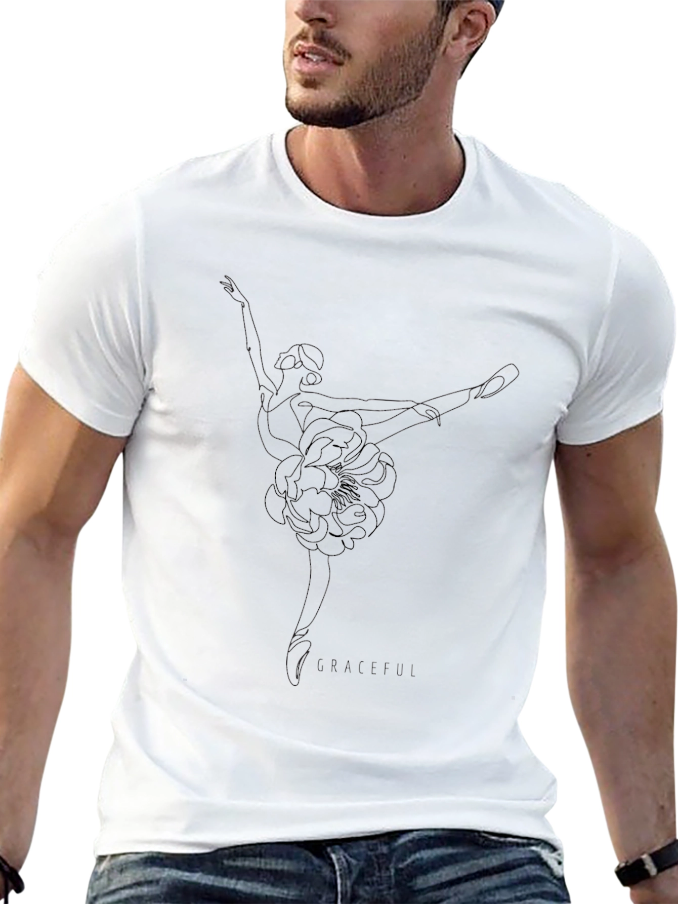 Elegant Black Tee with Subtle Floral Design