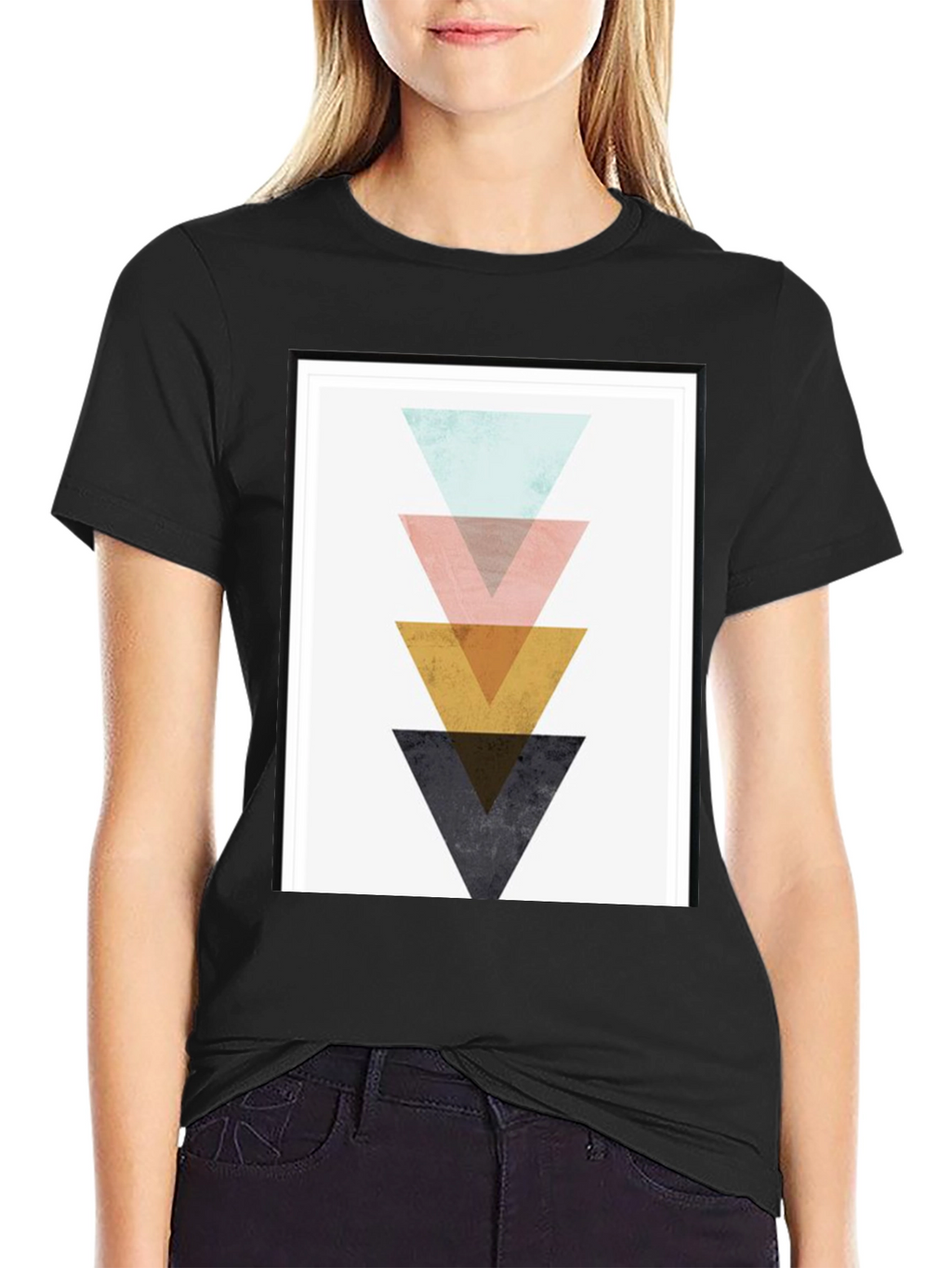 Geometric Triangle Graphic Print Black T-Shirt