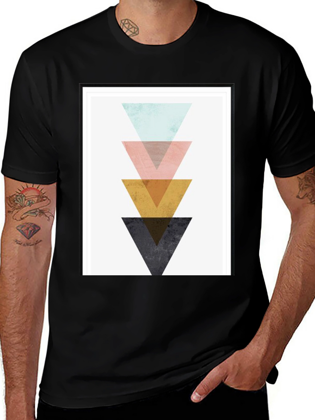 Geometric Triangle Graphic Print Black T-Shirt