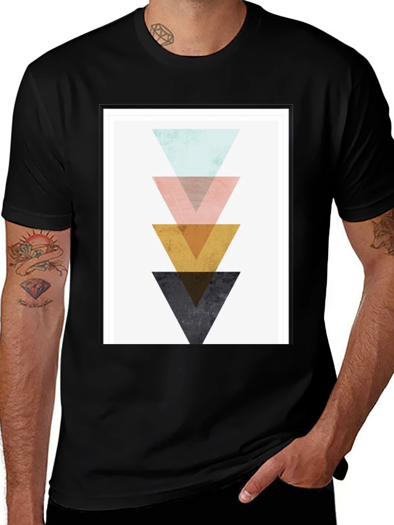 Geometric Triangle Graphic Print Black T-Shirt
