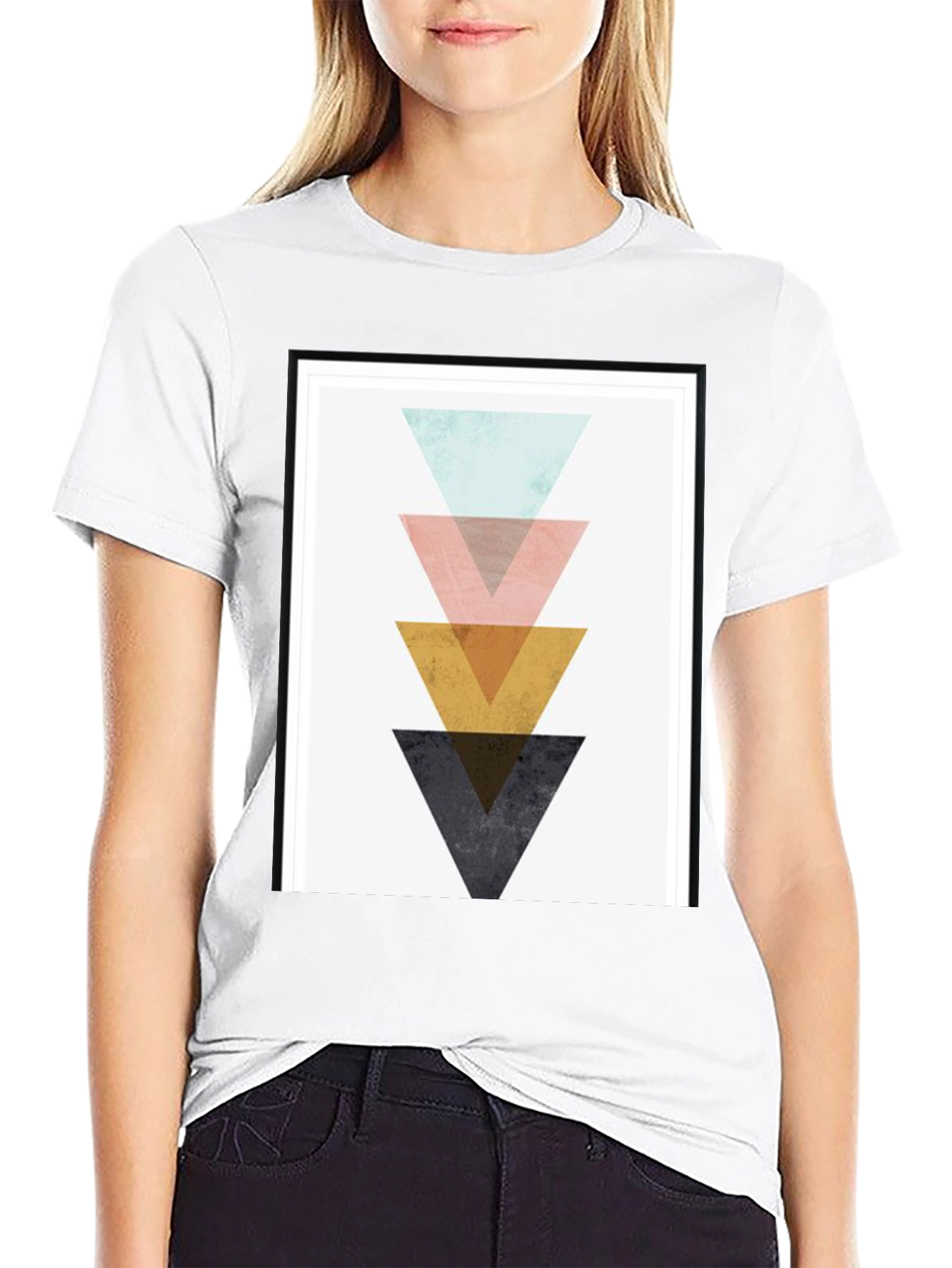 Geometric Triangle Graphic Print Black T-Shirt