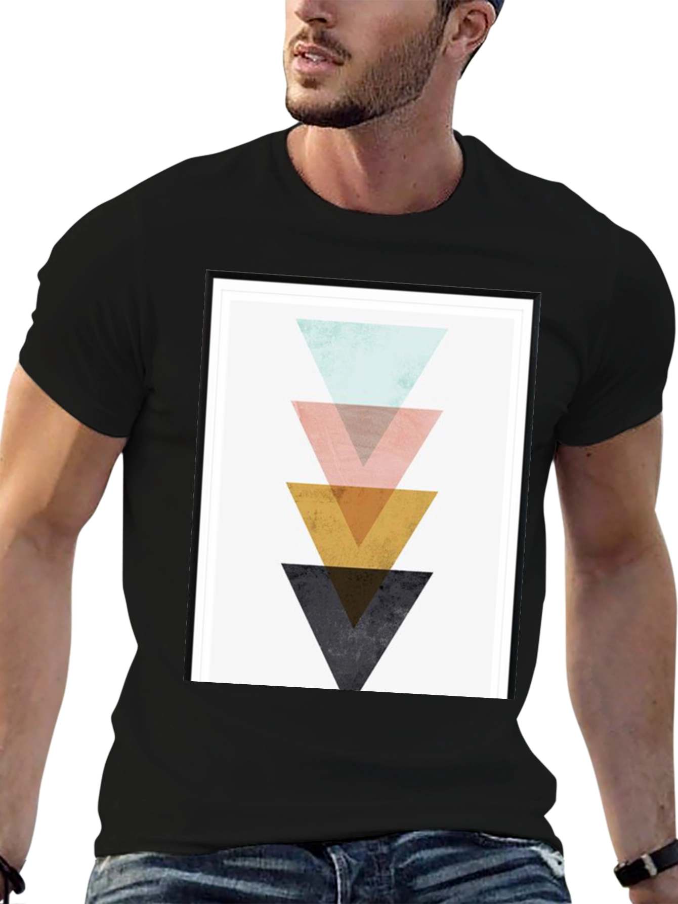 Geometric Triangle Graphic Print Black T-Shirt