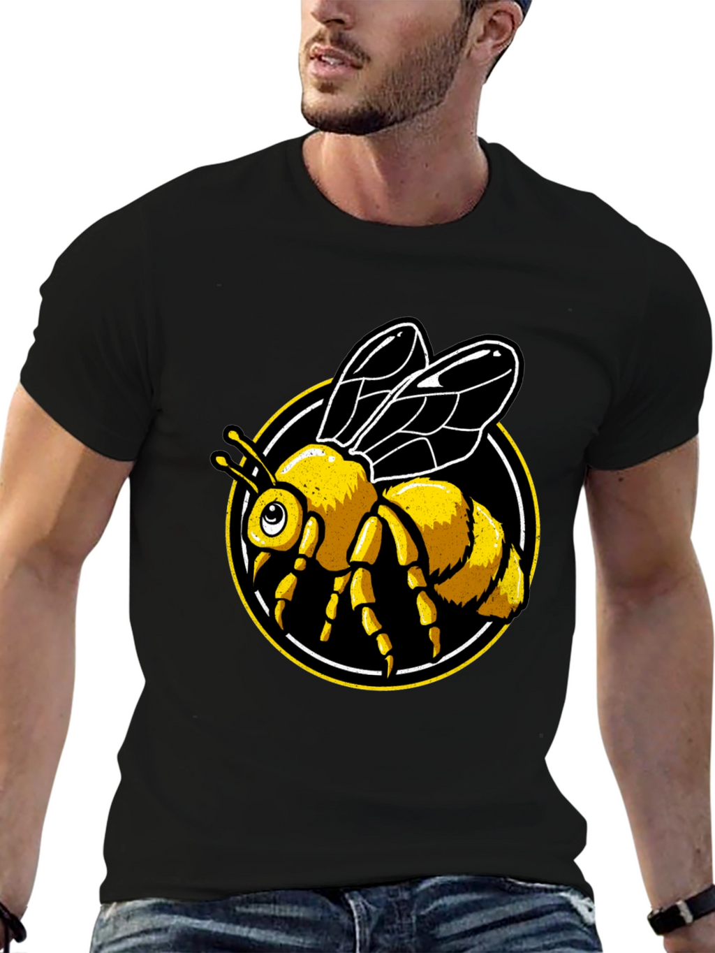 Bee Graphic Tee - Black Cotton T-Shirt