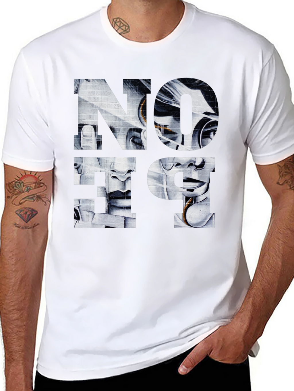 Abstract Face Graphic Print Black T-Shirt