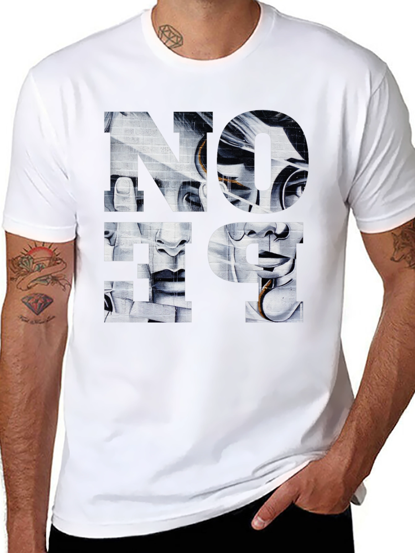 Abstract Face Graphic Print Black T-Shirt
