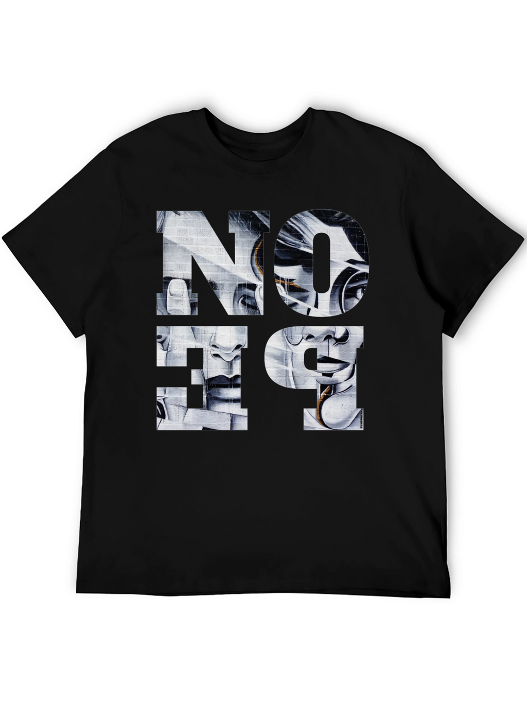 Abstract Face Graphic Print Black T-Shirt