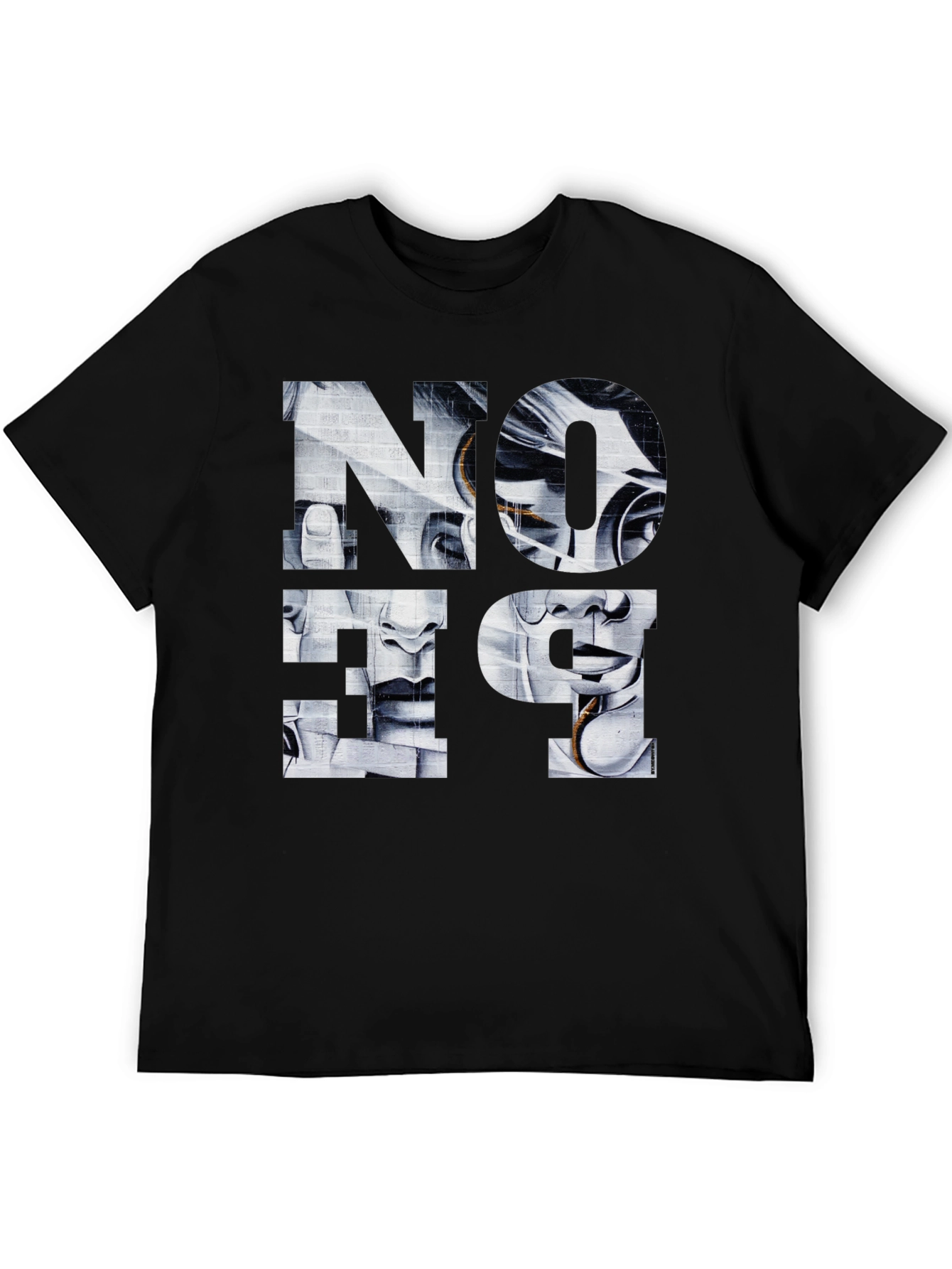 Abstract Face Graphic Print Black T-Shirt
