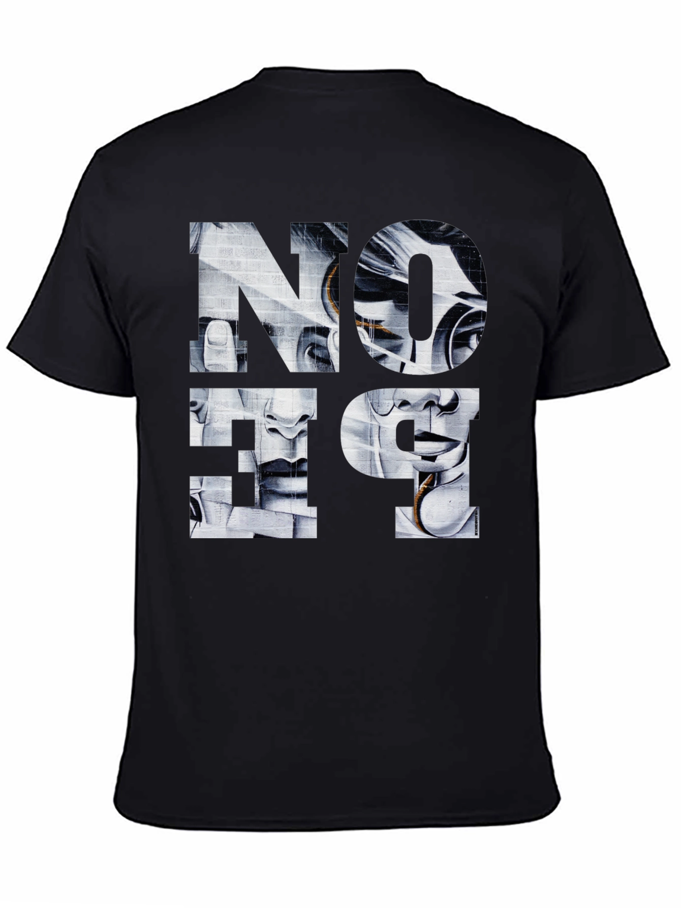 Abstract Face Graphic Print Black T-Shirt