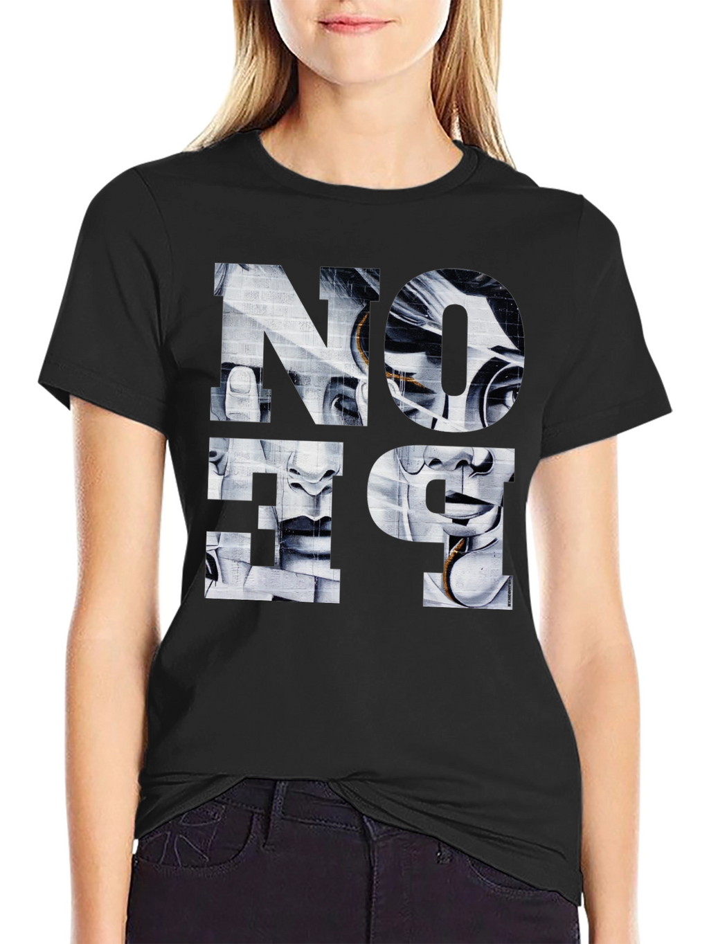 Abstract Face Graphic Print Black T-Shirt