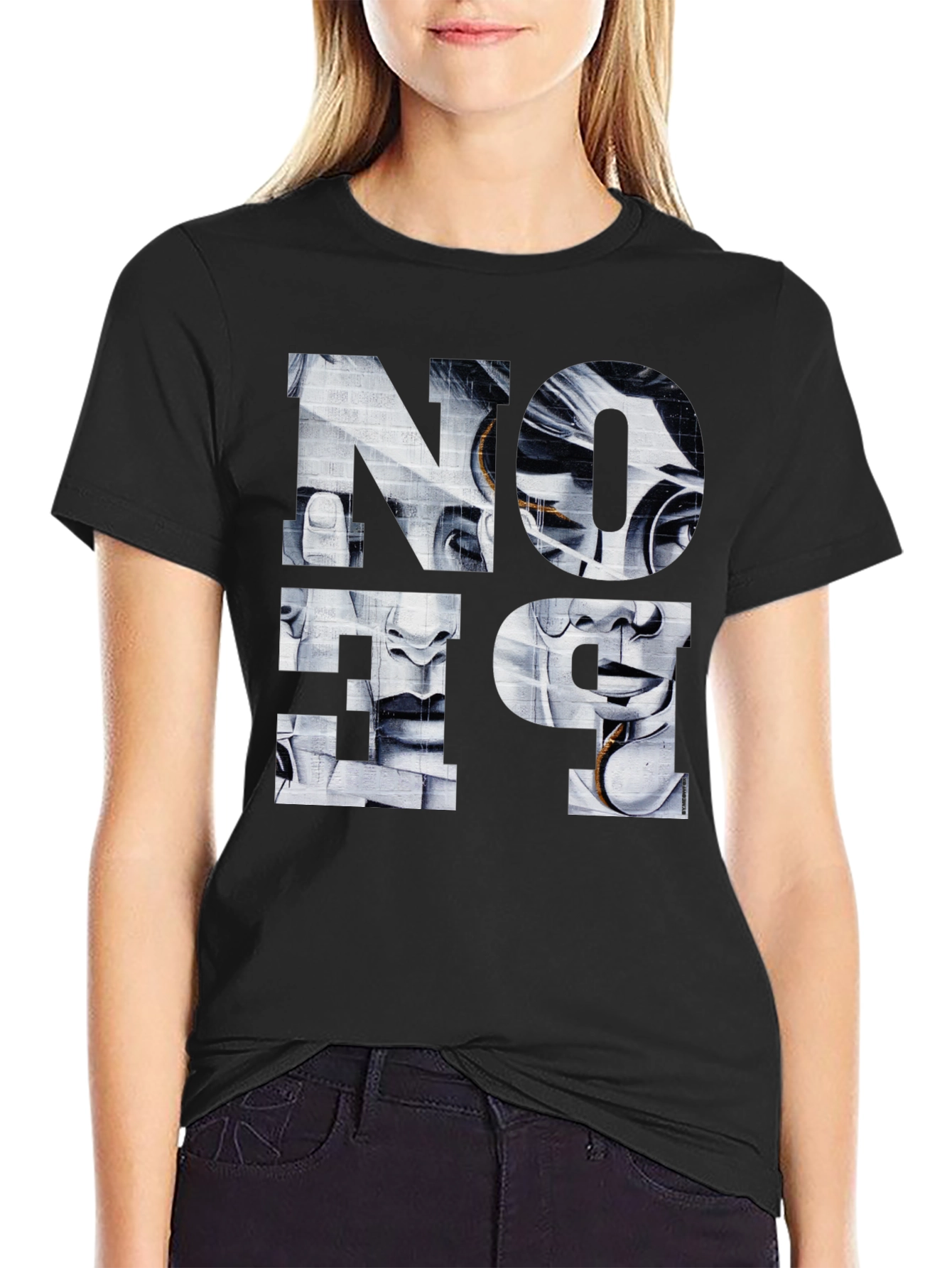 Abstract Face Graphic Print Black T-Shirt