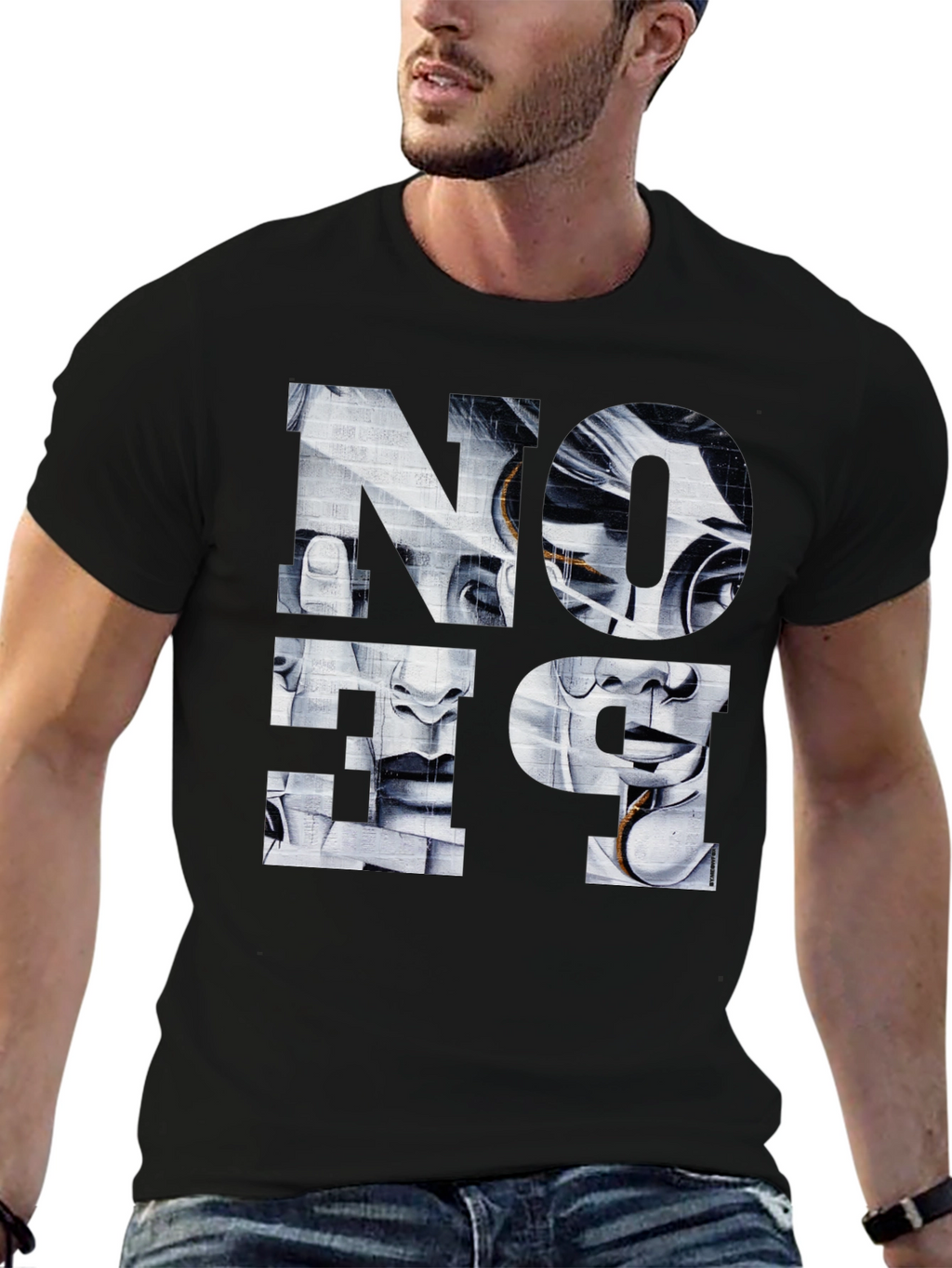 Abstract Face Graphic Print Black T-Shirt