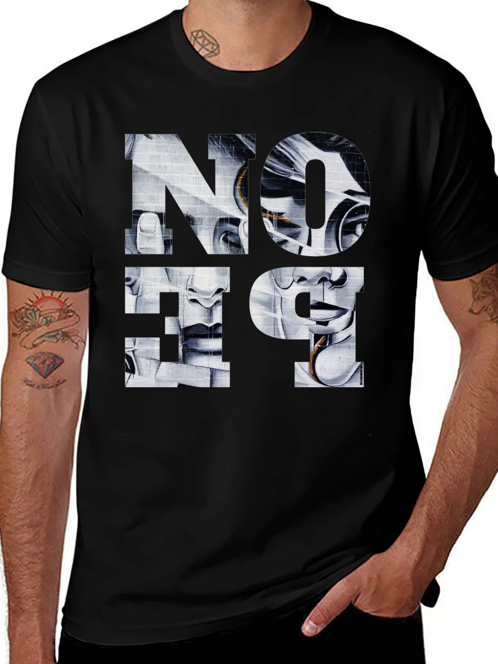 Abstract Face Graphic Print Black T-Shirt