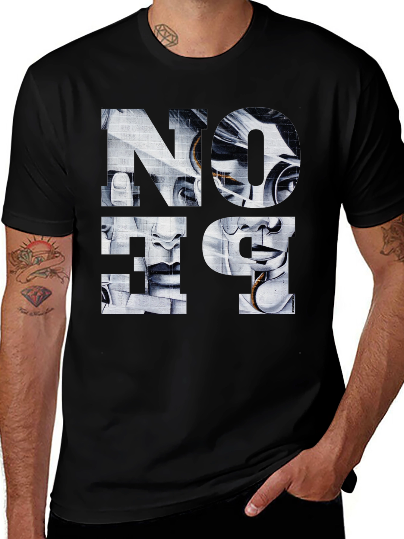 Abstract Face Graphic Print Black T-Shirt
