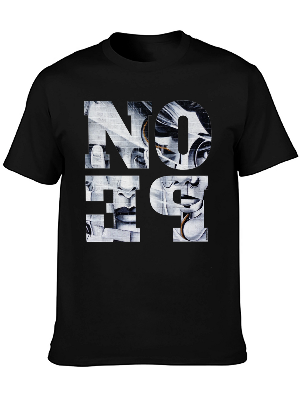 Abstract Face Graphic Print Black T-Shirt