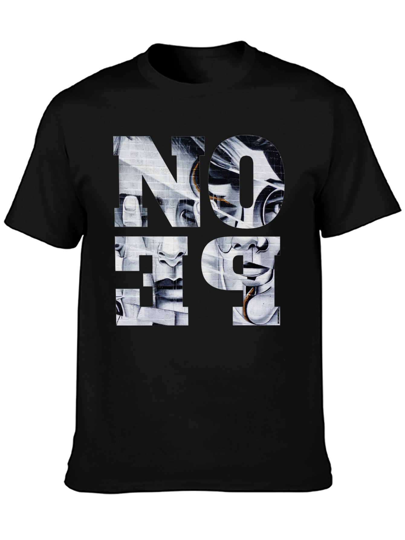 Abstract Face Graphic Print Black T-Shirt