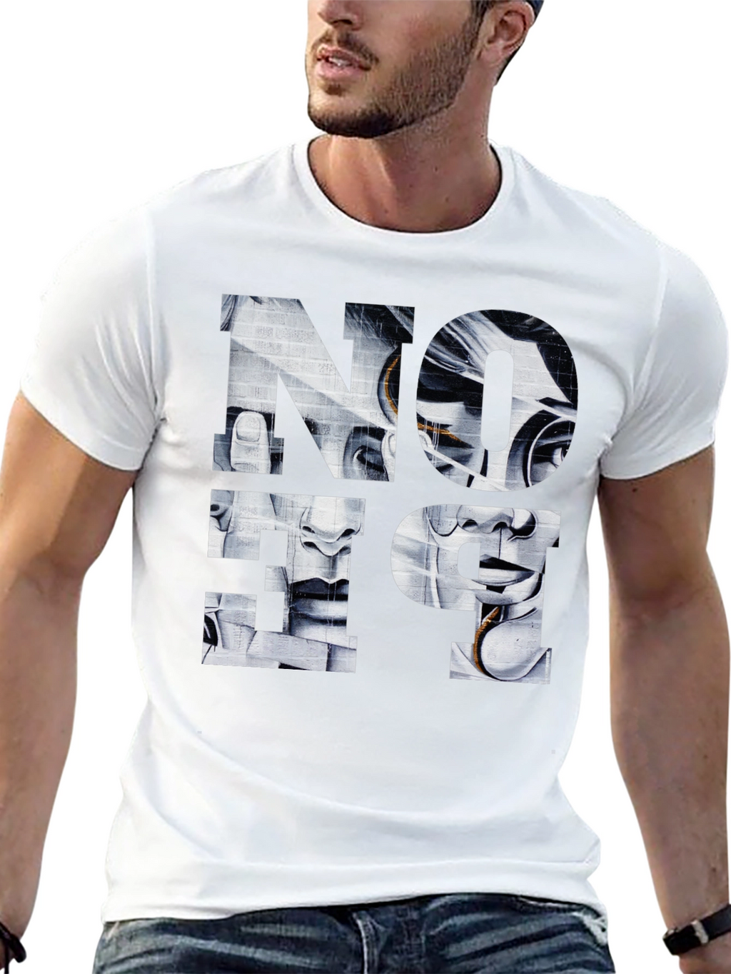 Abstract Face Graphic Print Black T-Shirt