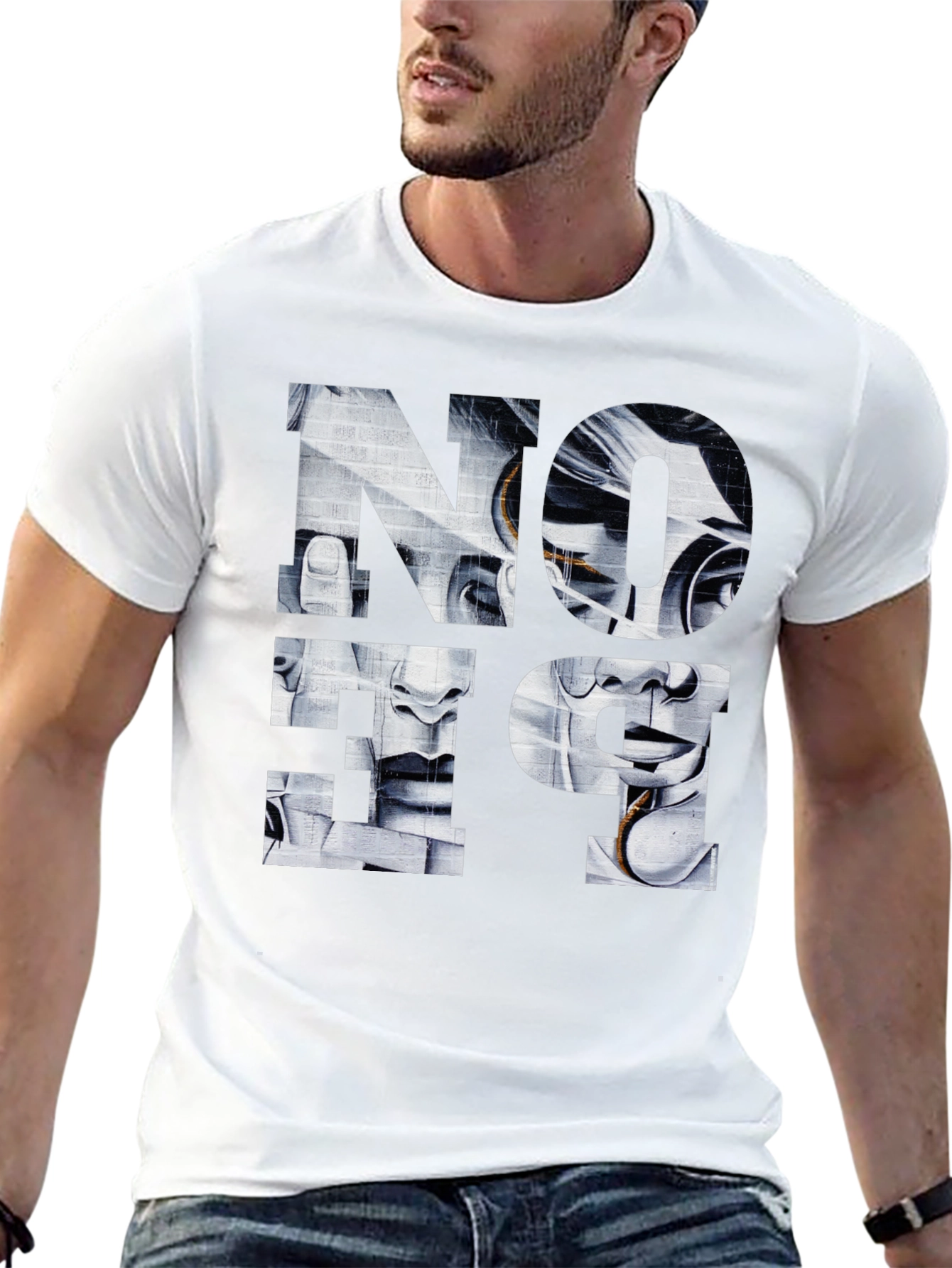 Abstract Face Graphic Print Black T-Shirt