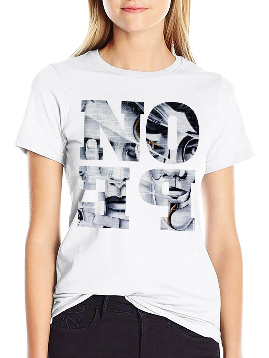 Abstract Face Graphic Print Black T-Shirt