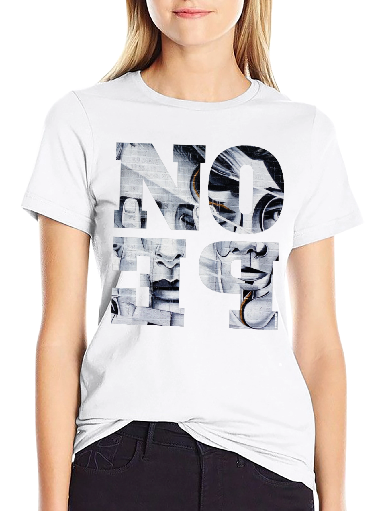 Abstract Face Graphic Print Black T-Shirt