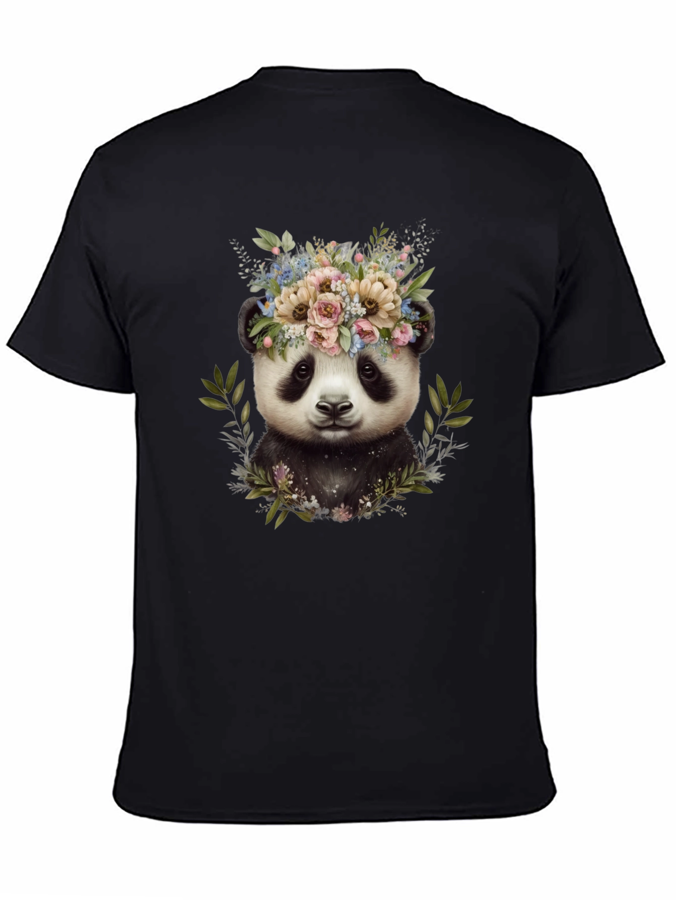Panda Floral Wreath Tee - Unique Graphic Print T-Shirt