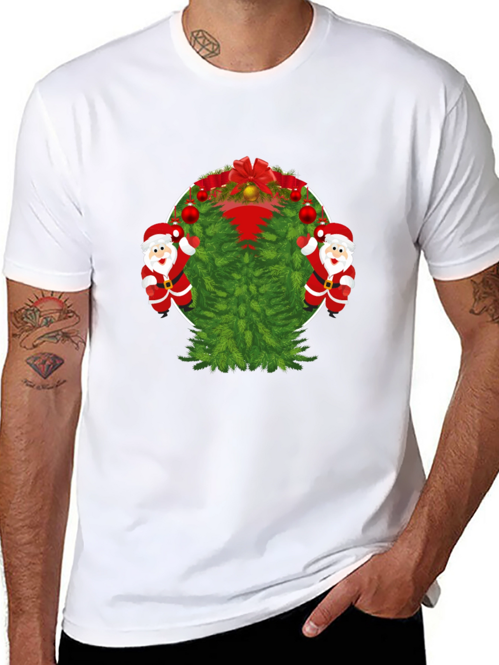 Festive Christmas Tree & Santa T-Shirt